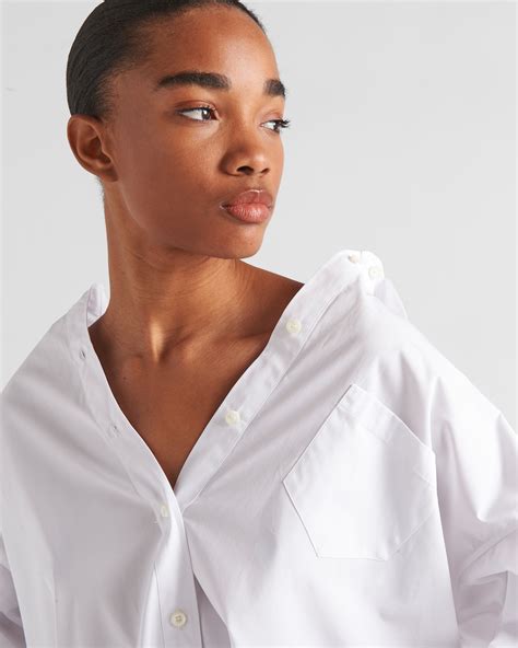 prada ruffled poplin blouse|White Embroidered Poplin Blouse .